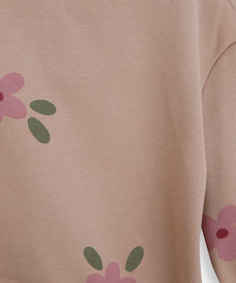 conjunto longo infantil de moletom floral marrom