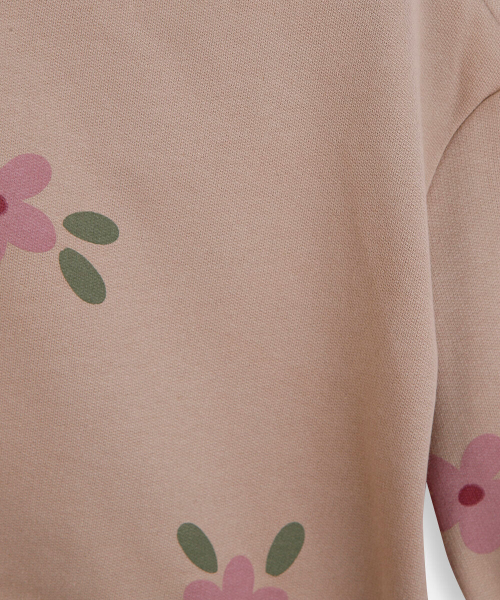 conjunto longo infantil de moletom floral marrom