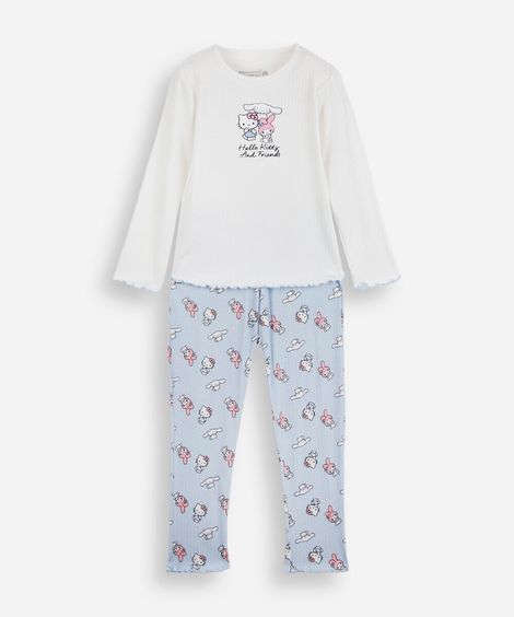 pijama longo infantil hello kitty e amigos off white