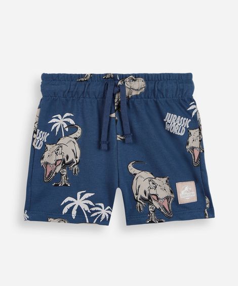 short infantil cós com elástico jurassic park azul