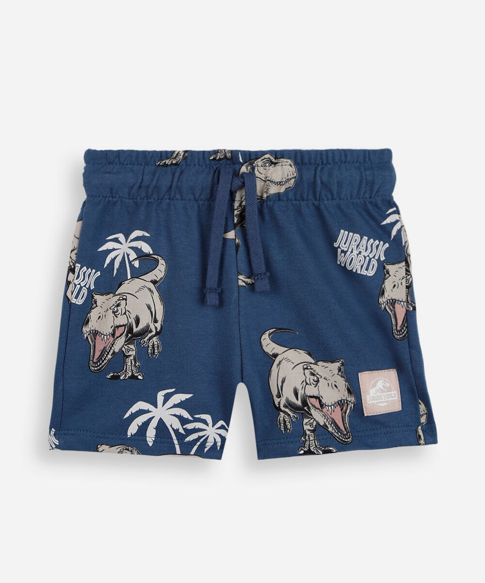 short infantil cós com elástico jurassic park azul