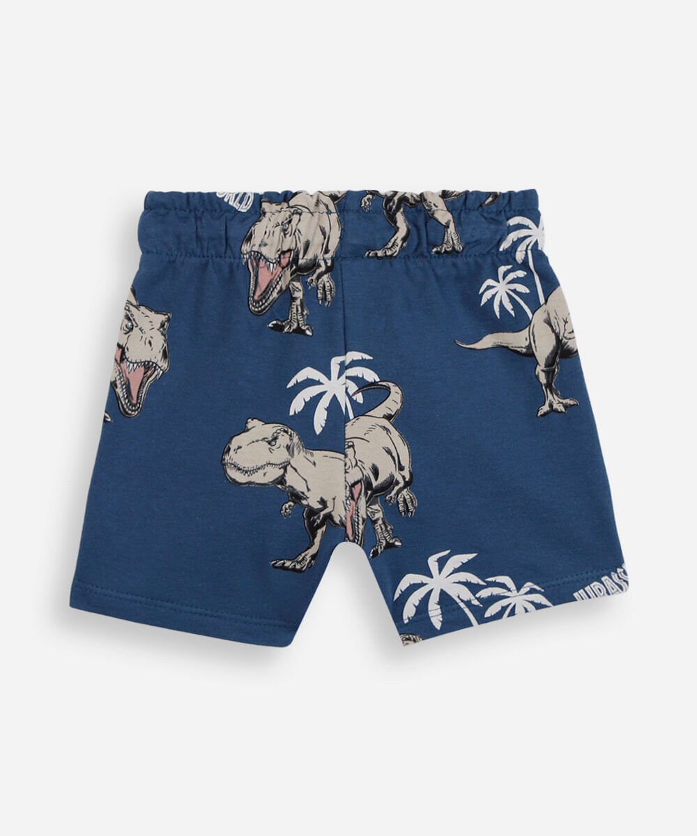 short infantil cós com elástico jurassic park azul