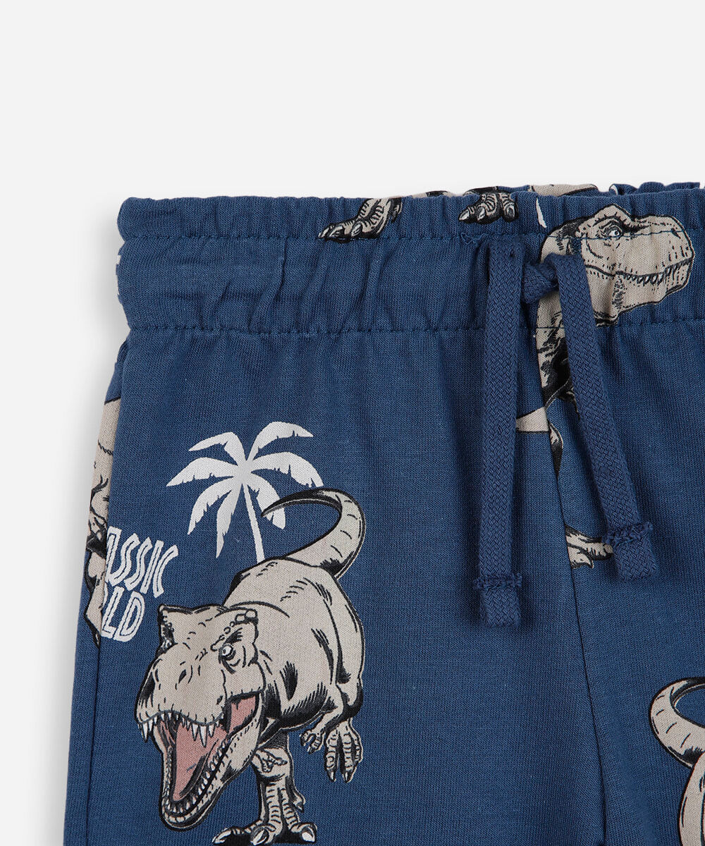short infantil cós com elástico jurassic park azul