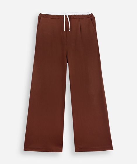 calça wide leg juvenil de moletom cós elástico marrom