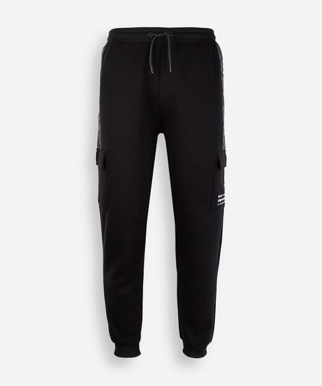 calça jogger juvenil de moletom com bolso cargo preta