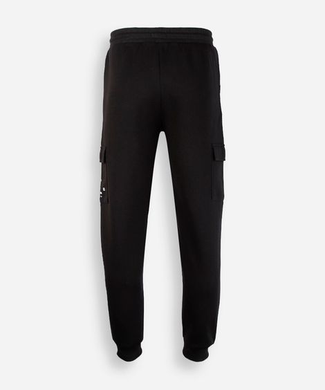 calça jogger juvenil de moletom com bolso cargo preta