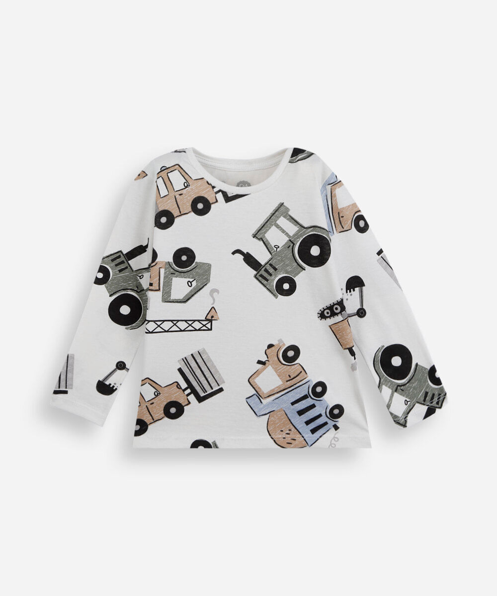camiseta infantil de algodão manga longa estampada off white