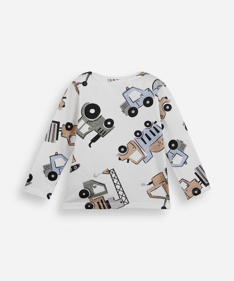 camiseta infantil de algodão manga longa estampada off white