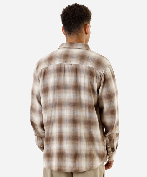 camisa masculina de algodão manga longa xadrez marrom