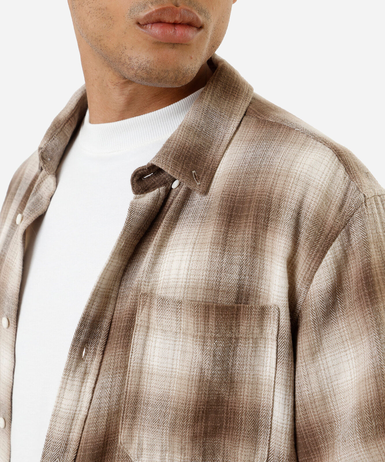 camisa masculina de algodão manga longa xadrez marrom