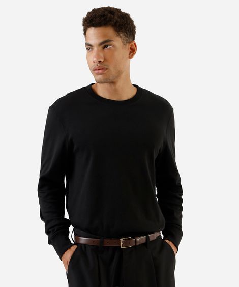 camiseta de algodão peruano bold manga longa preta