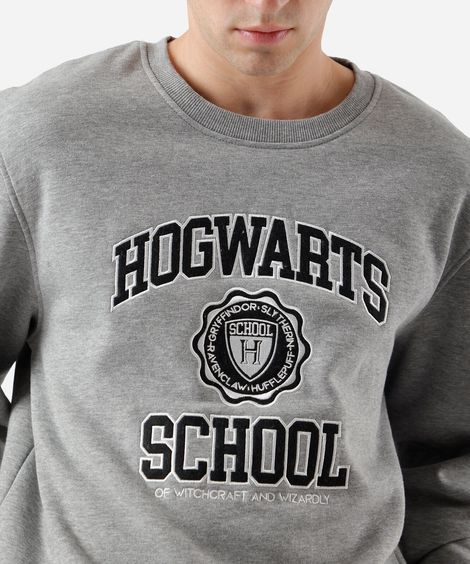 blusa masculina de moletom hogwarts athletics cinza