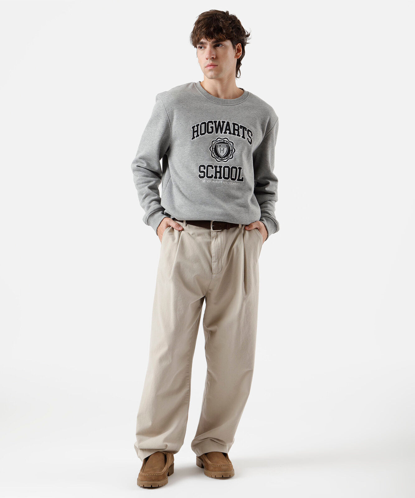 blusa masculina de moletom hogwarts athletics cinza