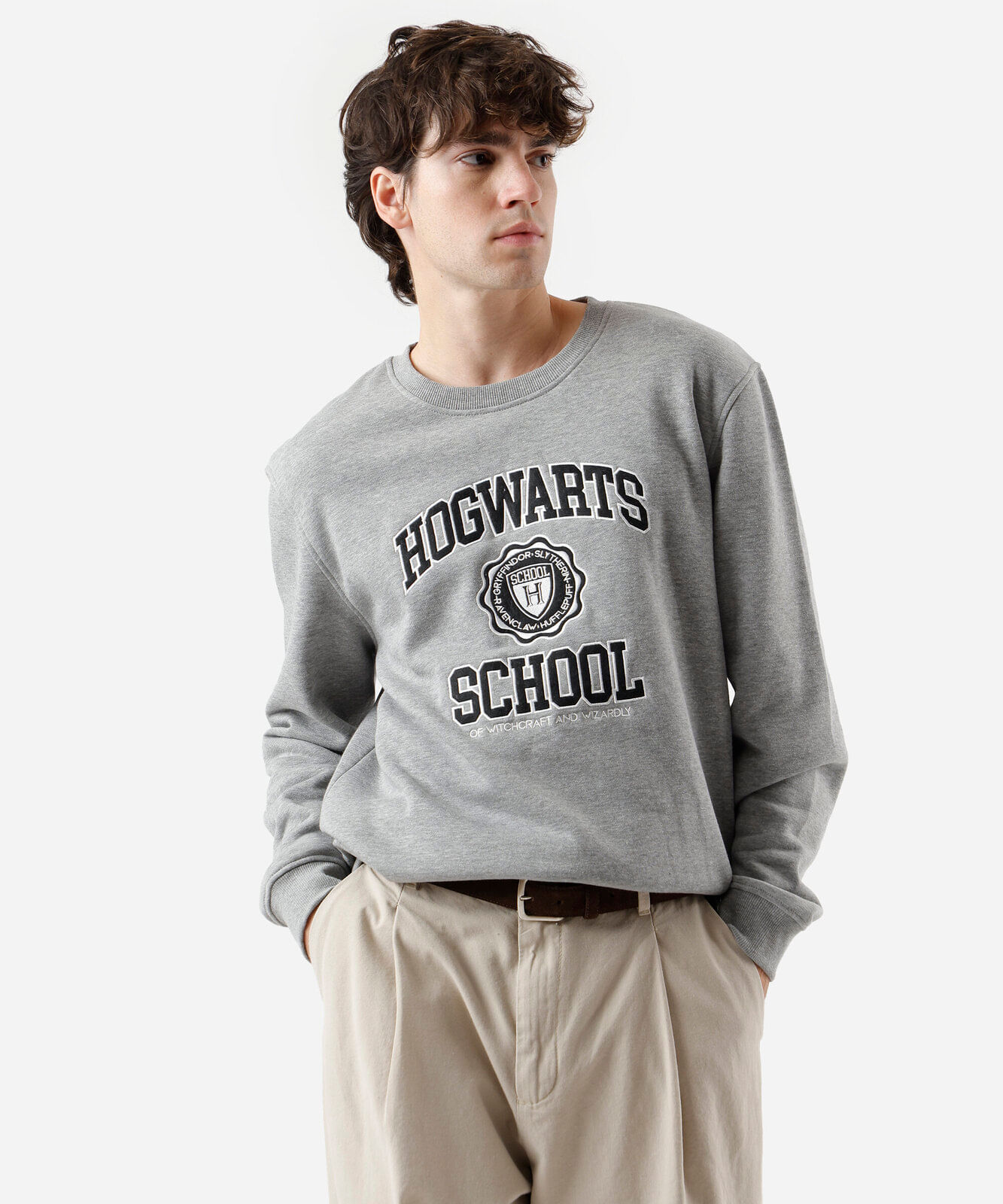 blusa masculina de moletom hogwarts athletics cinza