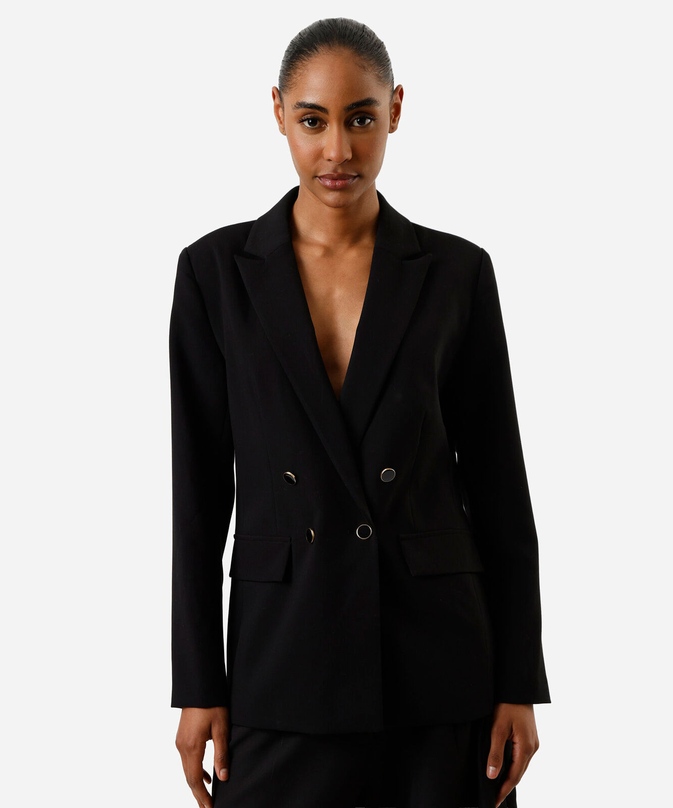 blazer de alfaiataria feminino botões dourados preto