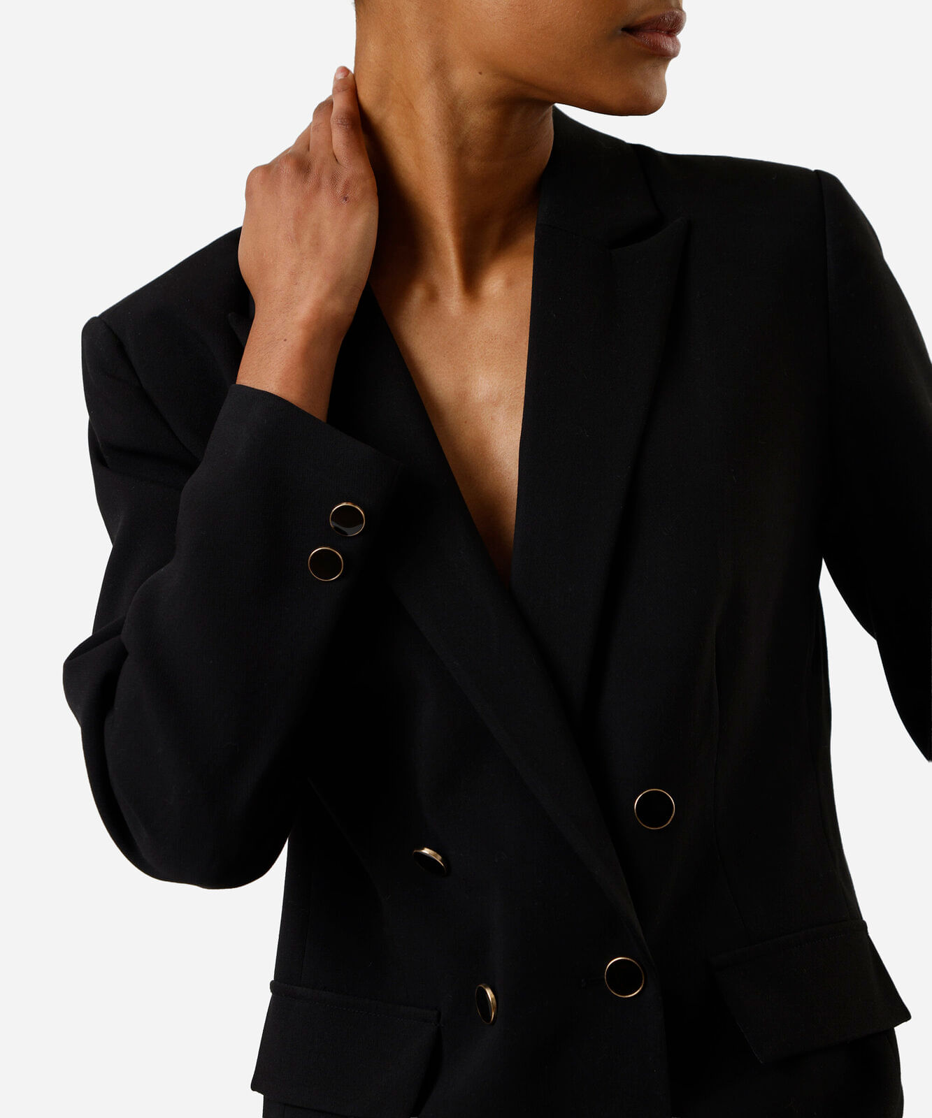 blazer de alfaiataria feminino botões dourados preto