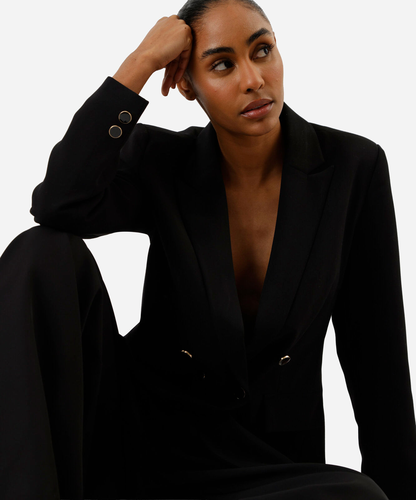 blazer de alfaiataria feminino botões dourados preto