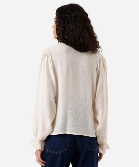 camisa feminina com babados texturizada off white