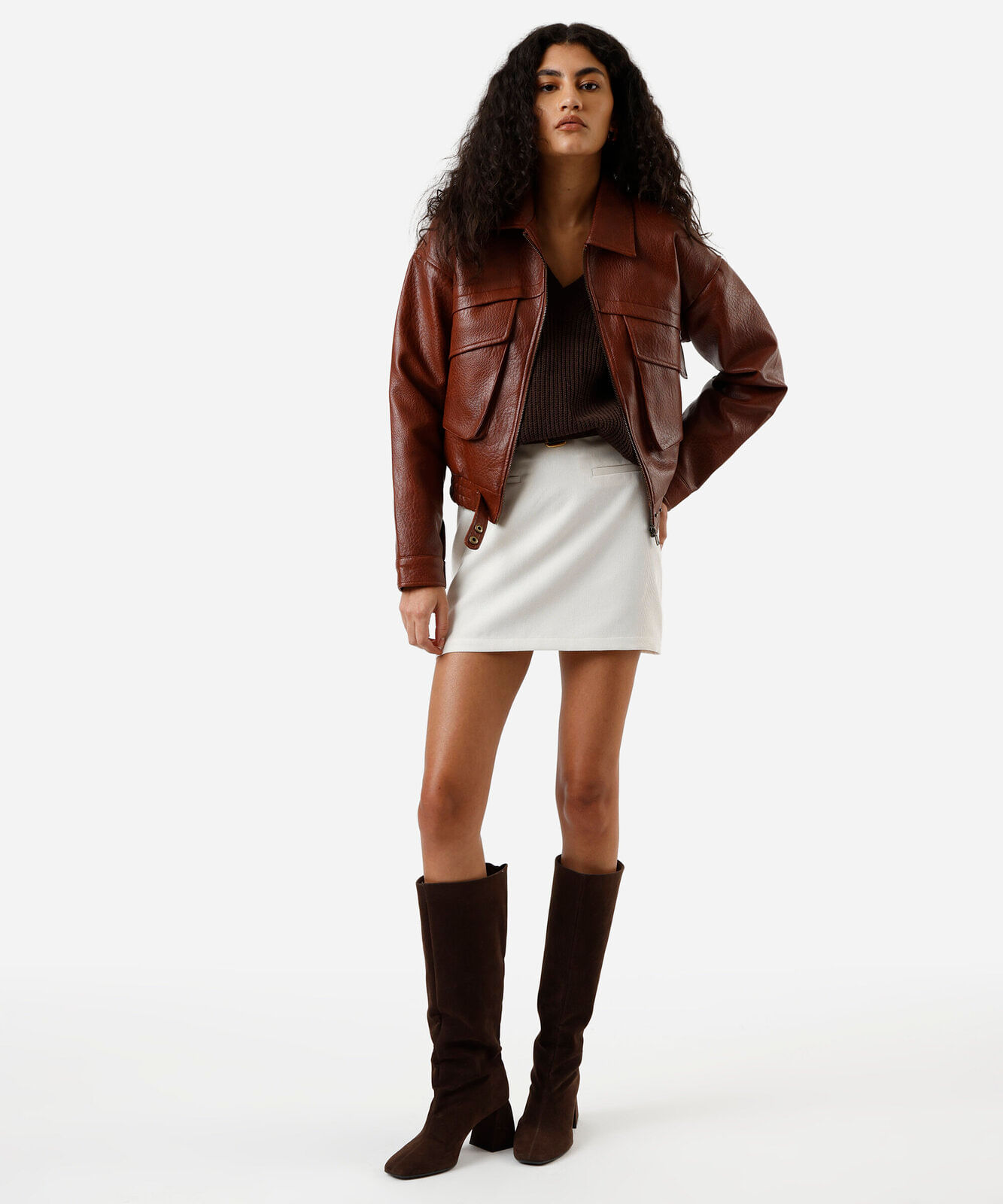 saia curta feminina de veludo cotelê bege