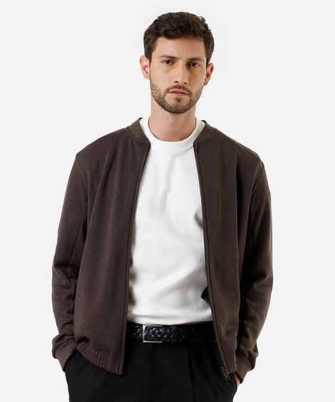jaqueta bomber masculina de moletom texturizada marrom