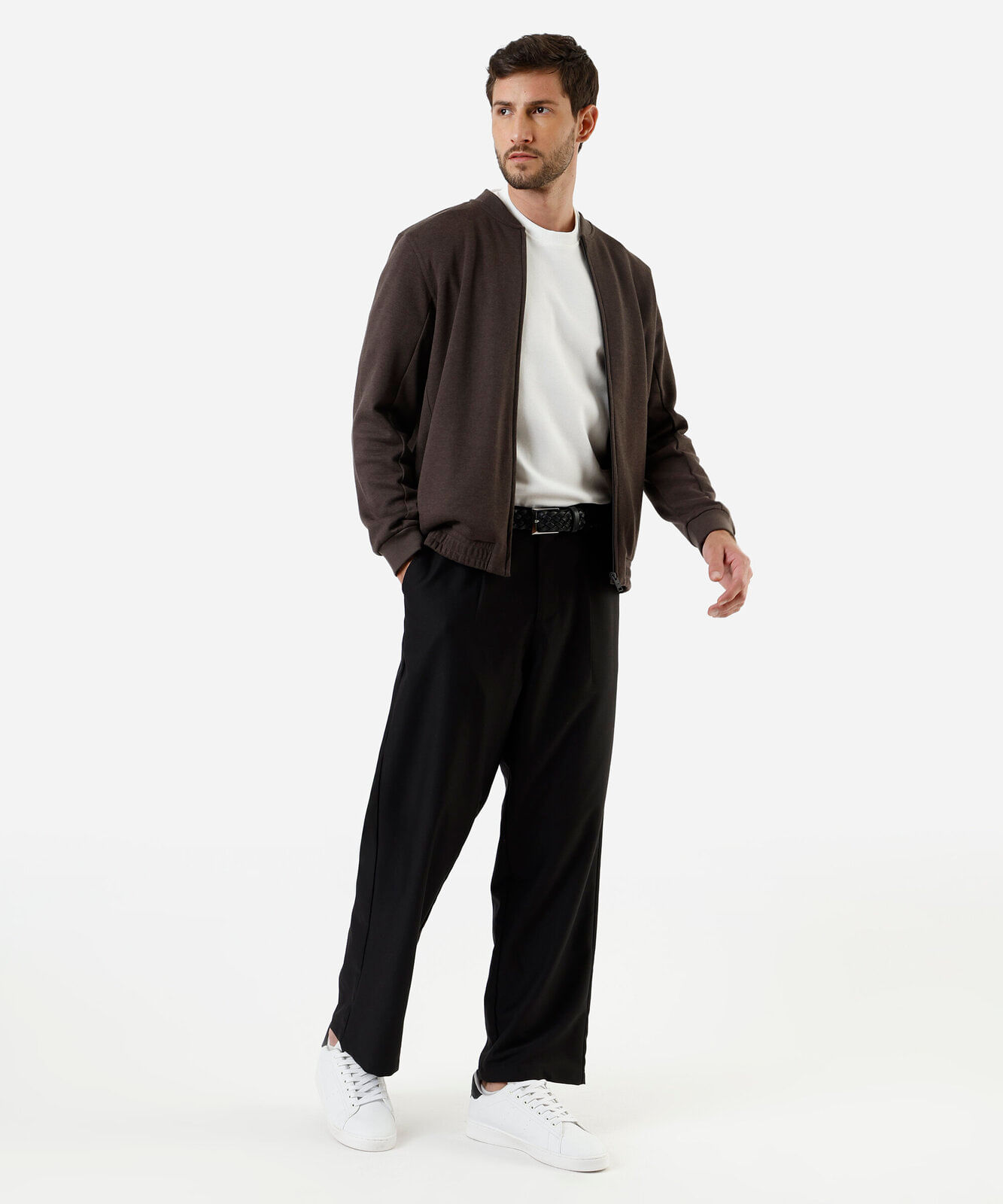 jaqueta bomber masculina de moletom texturizada marrom