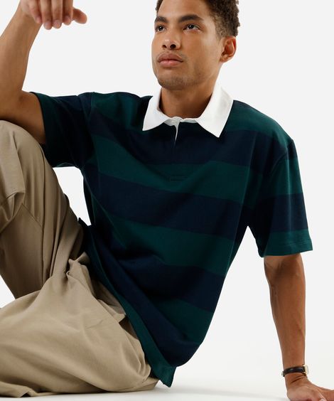 polo masculina de moletom listrada azul