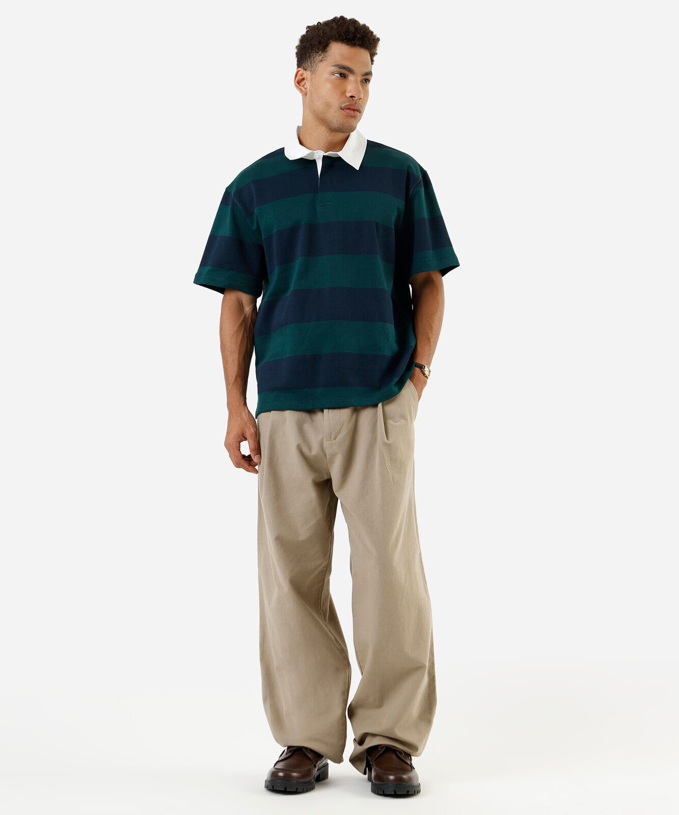 polo masculina de moletom listrada azul