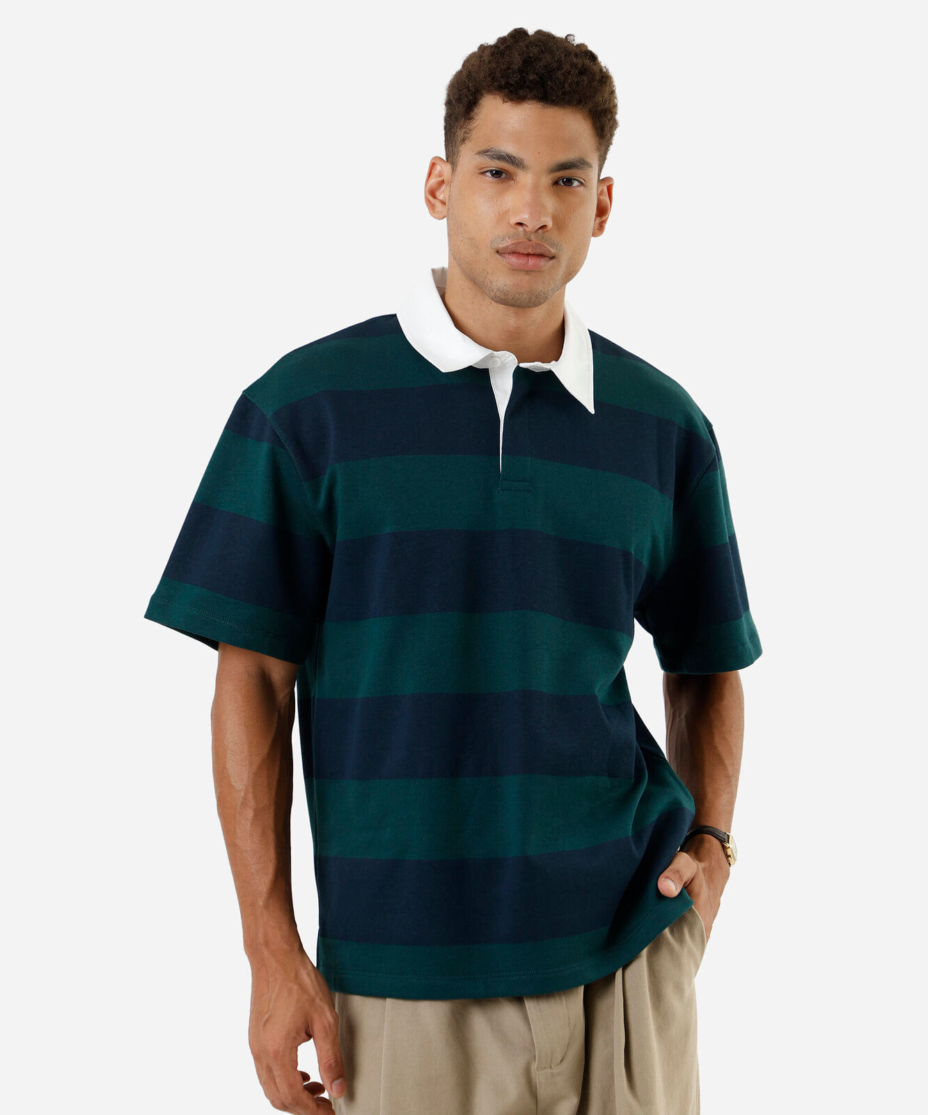 polo masculina de moletom listrada azul
