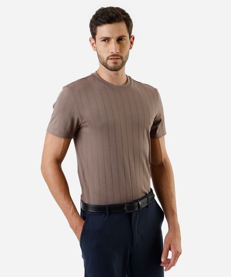 camiseta slim fit masculina de algodão peruano manga curta canelada marrom