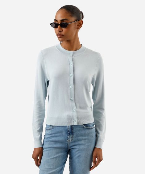 cardigan cropped feminino de tricot azul