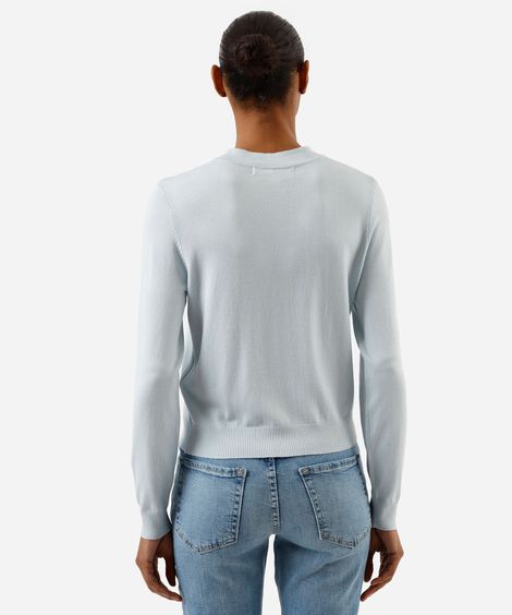 cardigan cropped feminino de tricot azul