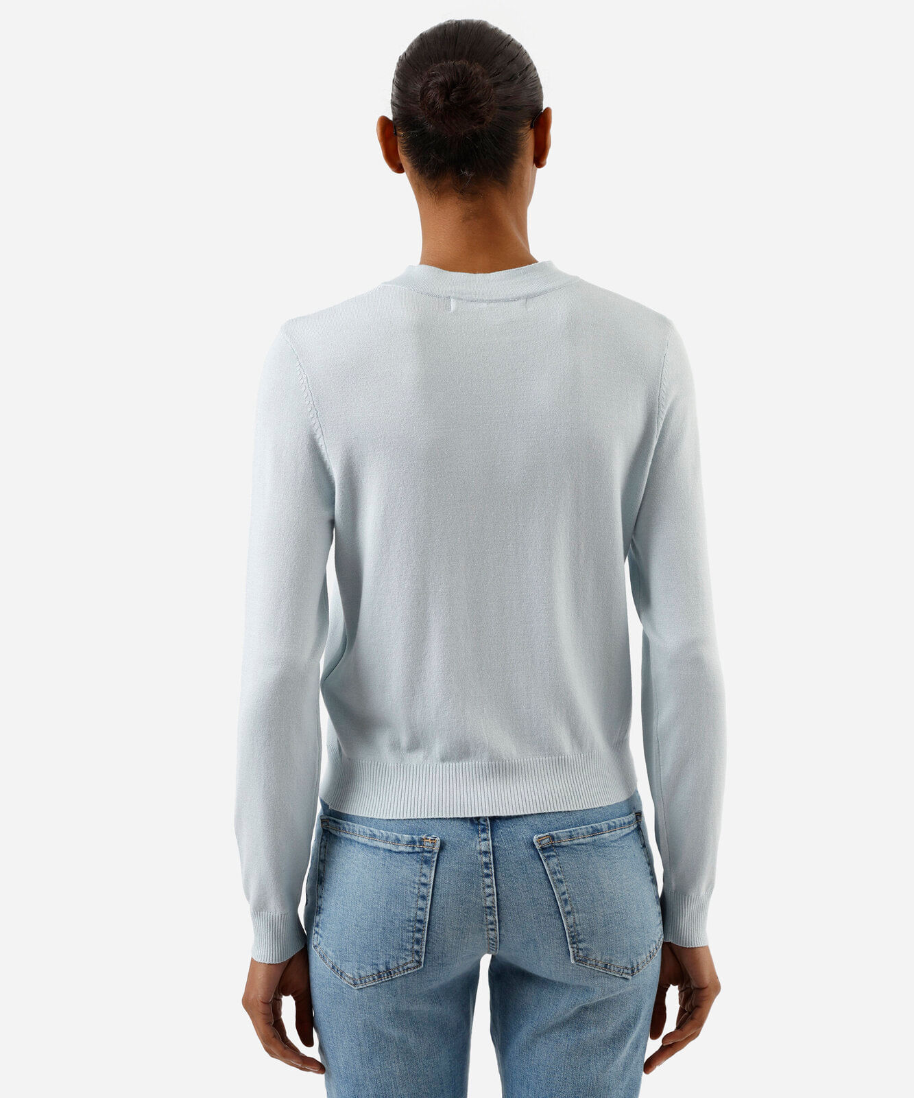 cardigan cropped feminino de tricot azul