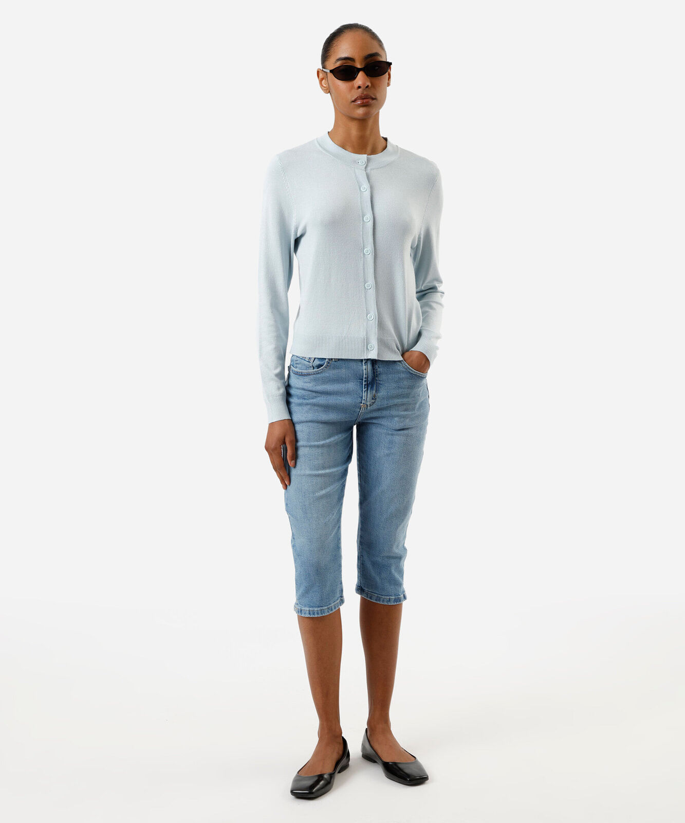 cardigan cropped feminino de tricot azul