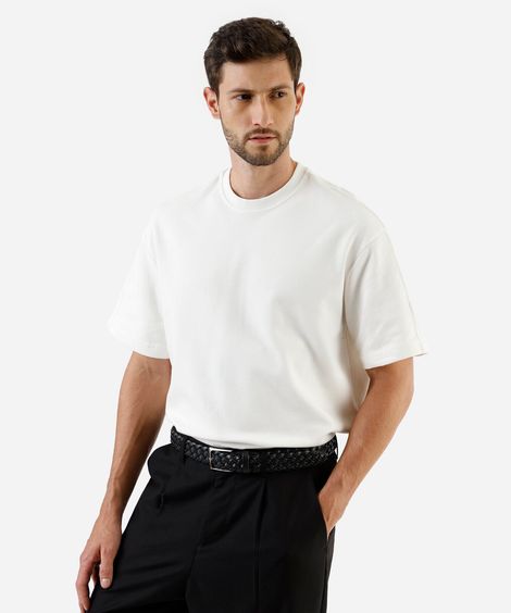 camiseta box fit masculina com algodão e recorte manga curta off white