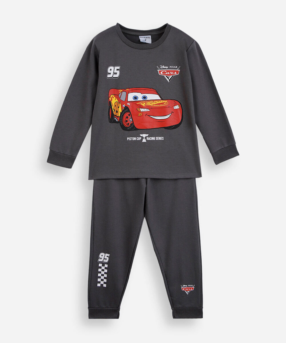 pijama infantil manga longa mcqueen cinza