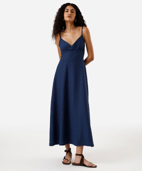 vestido midi feminino de laise alça fina azul