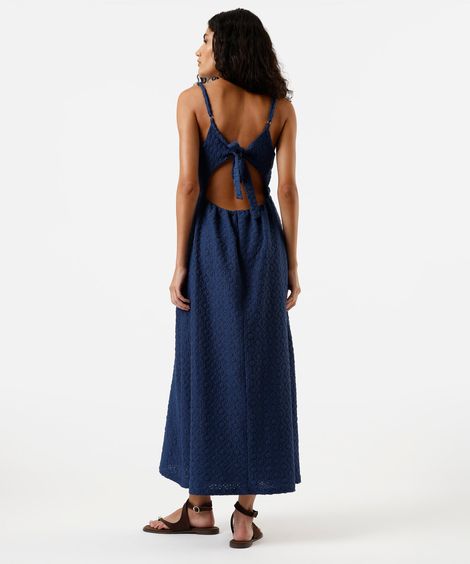 vestido midi feminino de laise alça fina azul