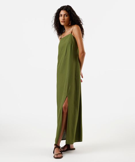 vestido midi feminino com linho verde