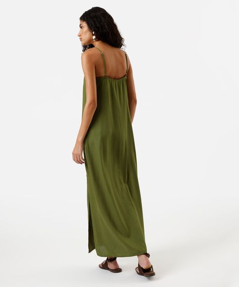 vestido midi feminino com linho verde