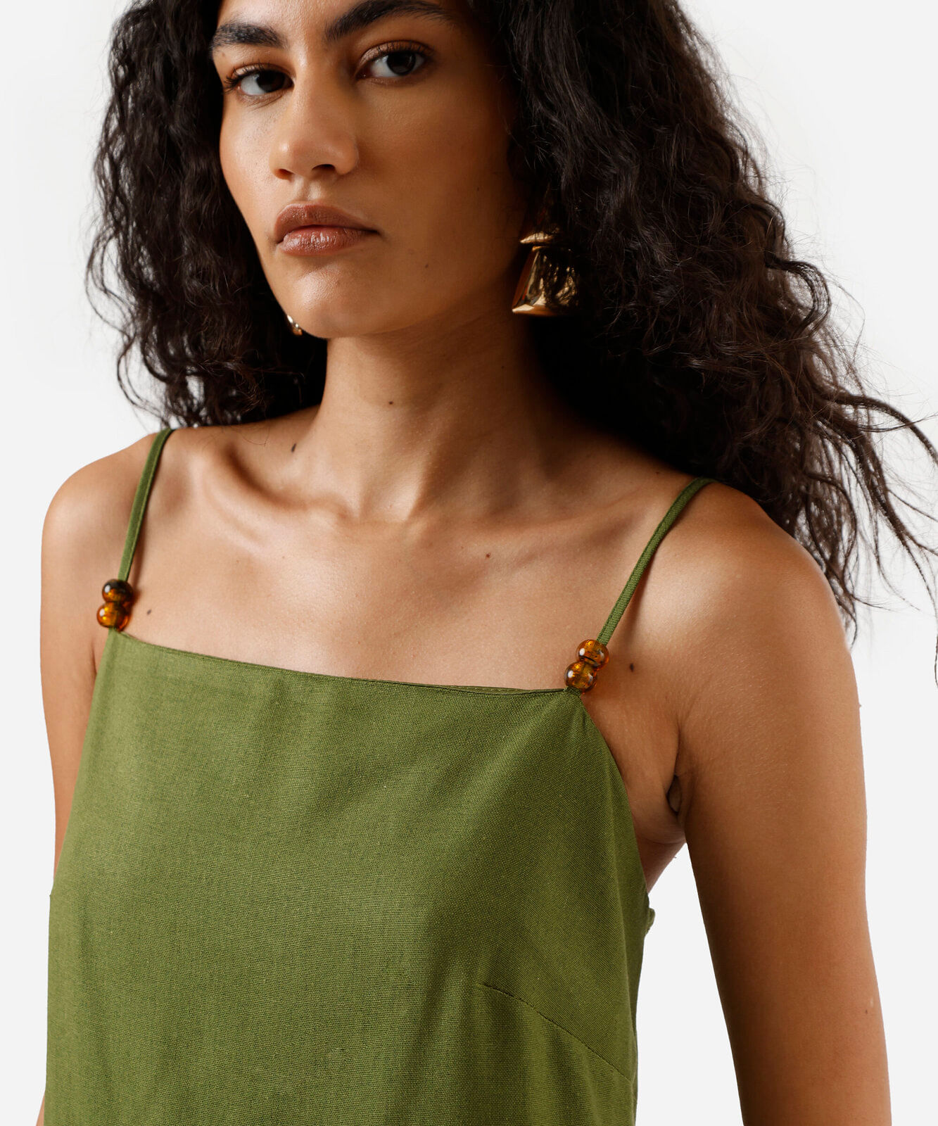 vestido midi feminino com linho verde
