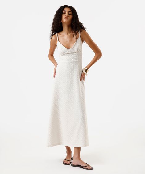 vestido midi feminino de laise alça fina off white