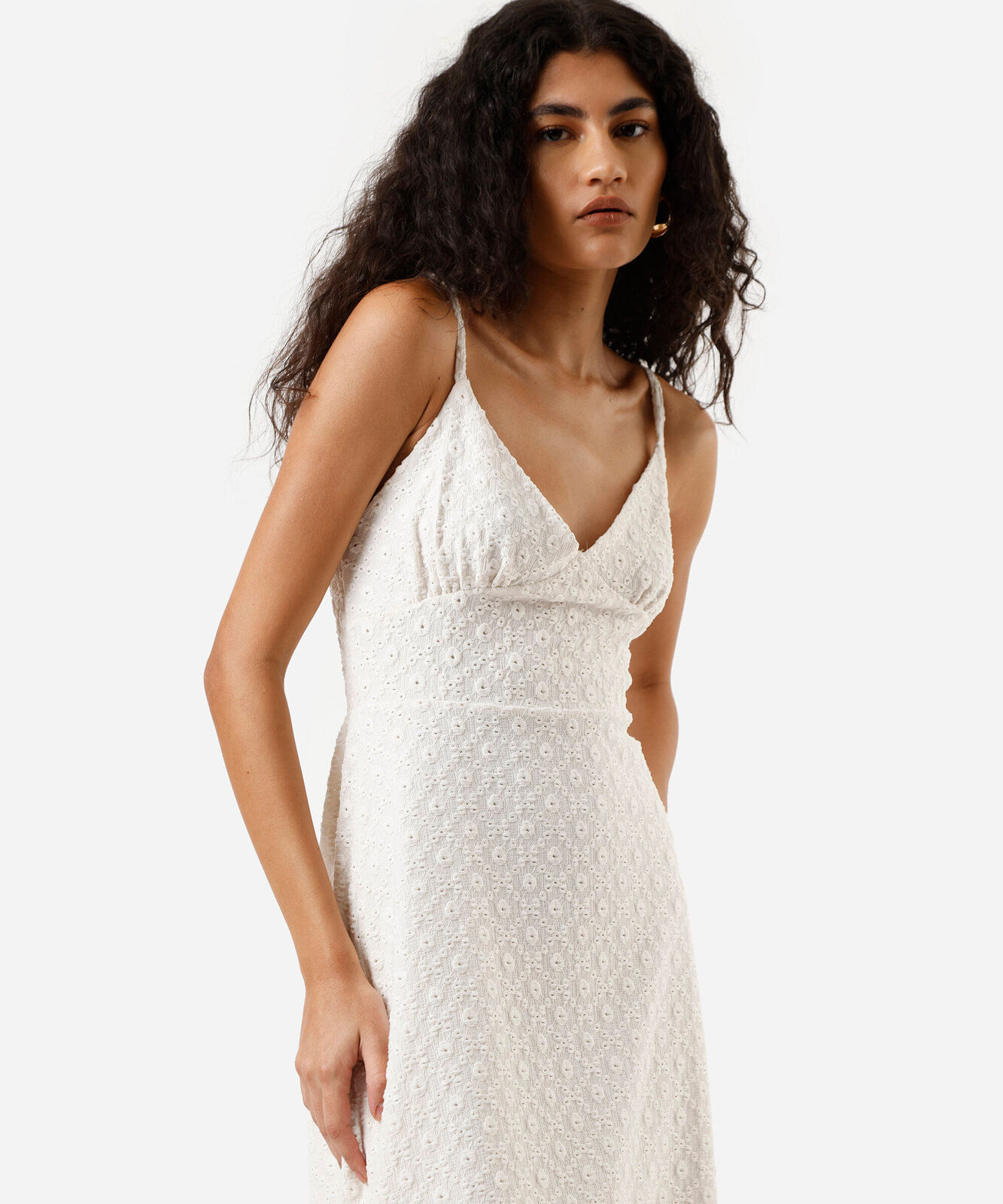 vestido midi feminino de laise alça fina off white