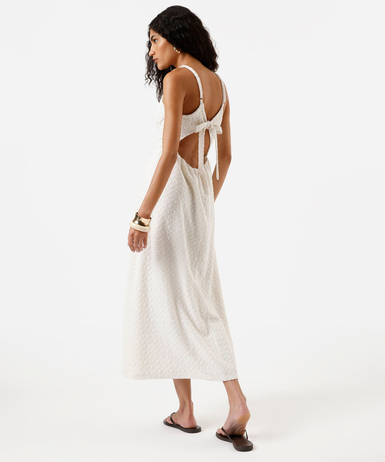 vestido midi feminino de laise alça fina off white
