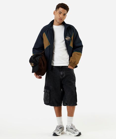 bermuda jeans cargo fit preta