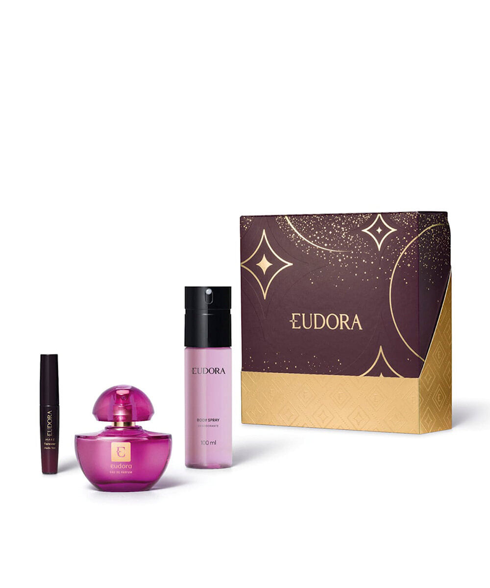 kit eudora presenteável para mães love roxo 100ml 35ml e 4ml