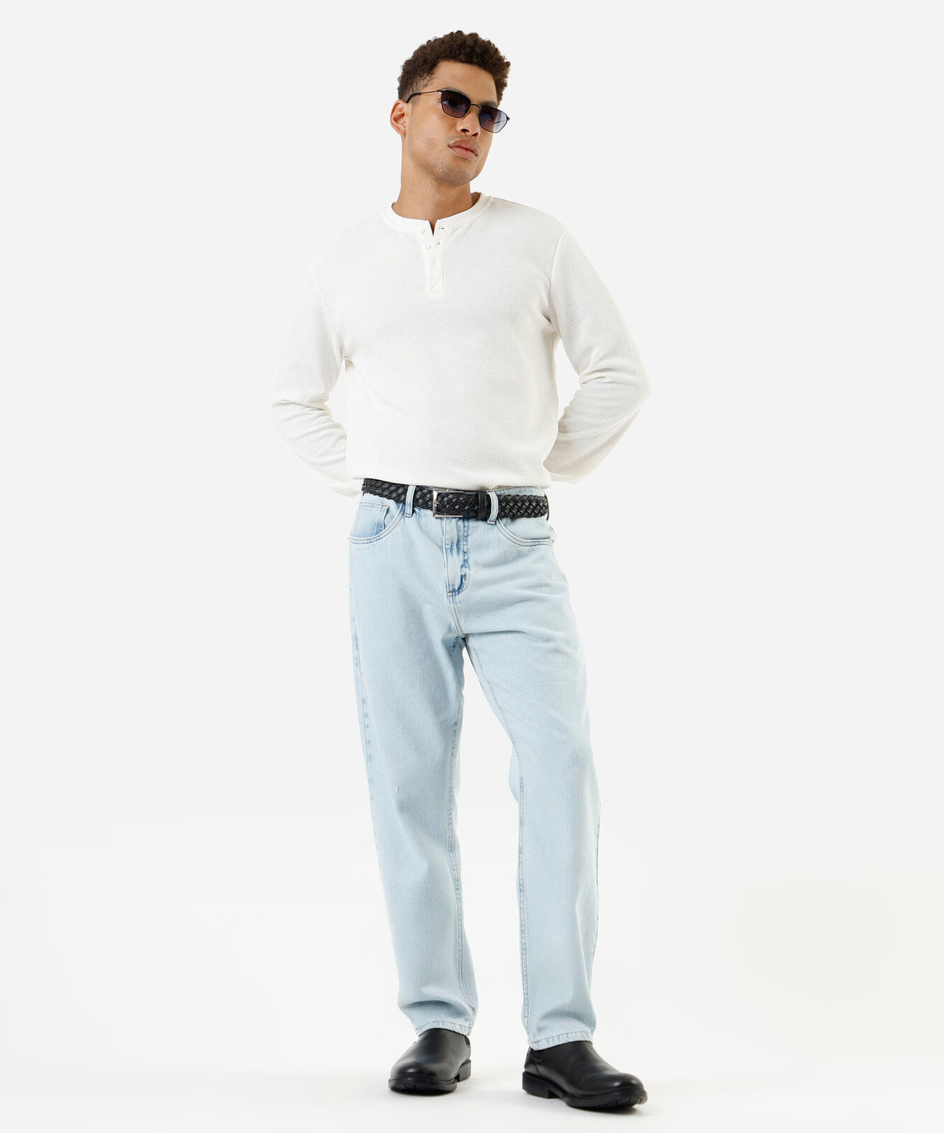 calça reta masculina jeans azul