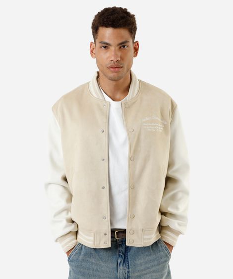 jaqueta bomber masculina de suede los angeles bege