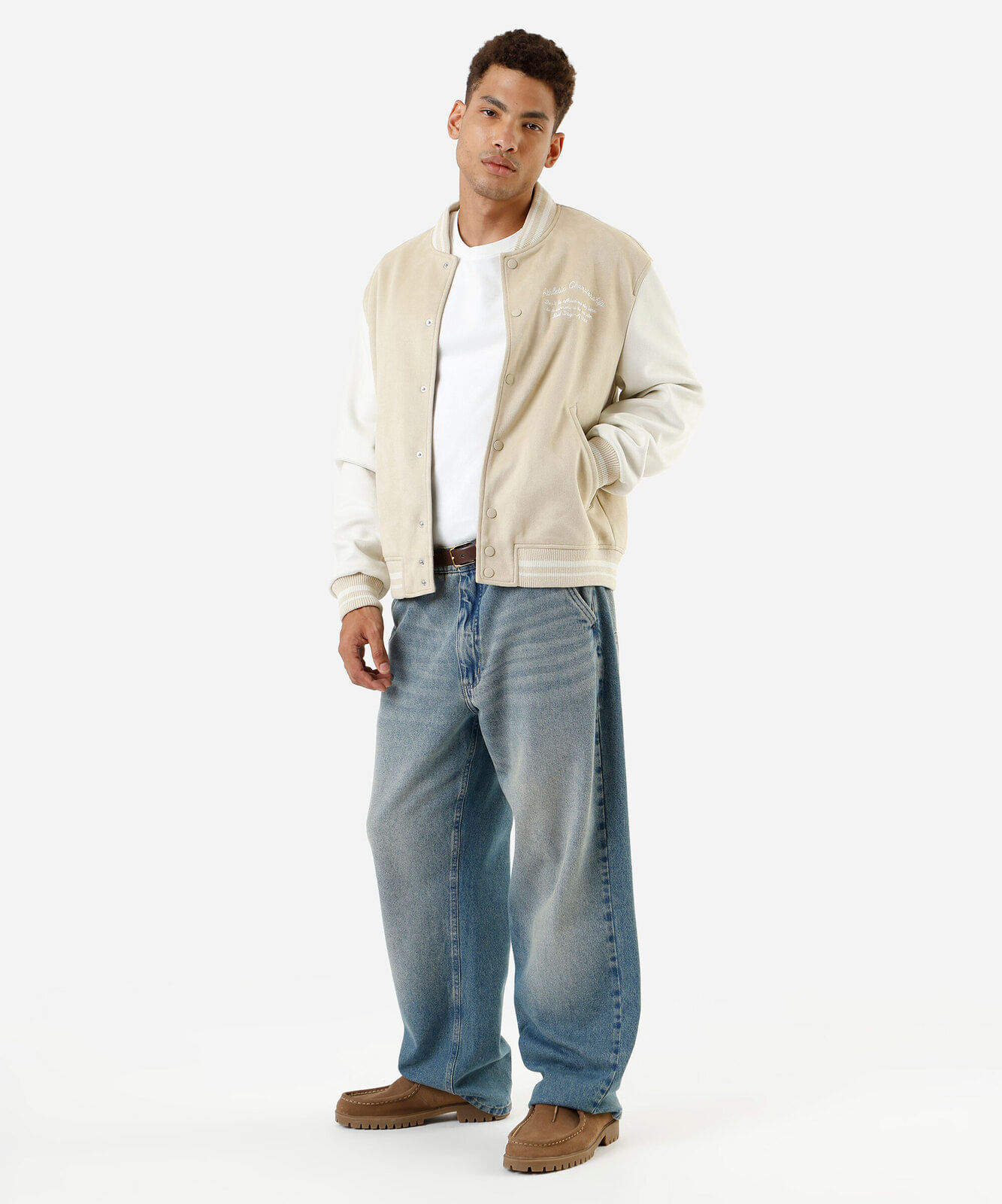 jaqueta bomber masculina de suede los angeles bege