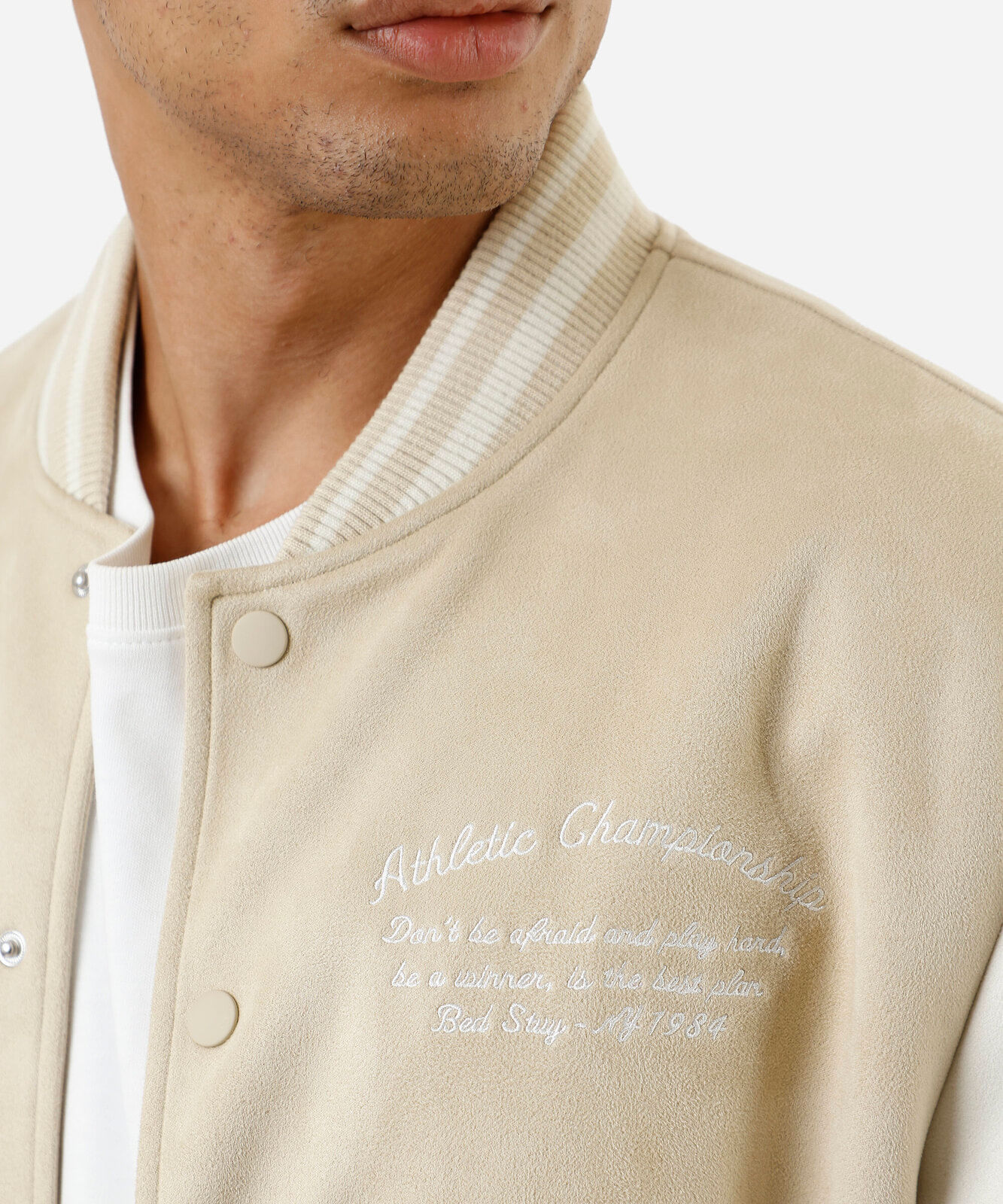 jaqueta bomber masculina de suede los angeles bege