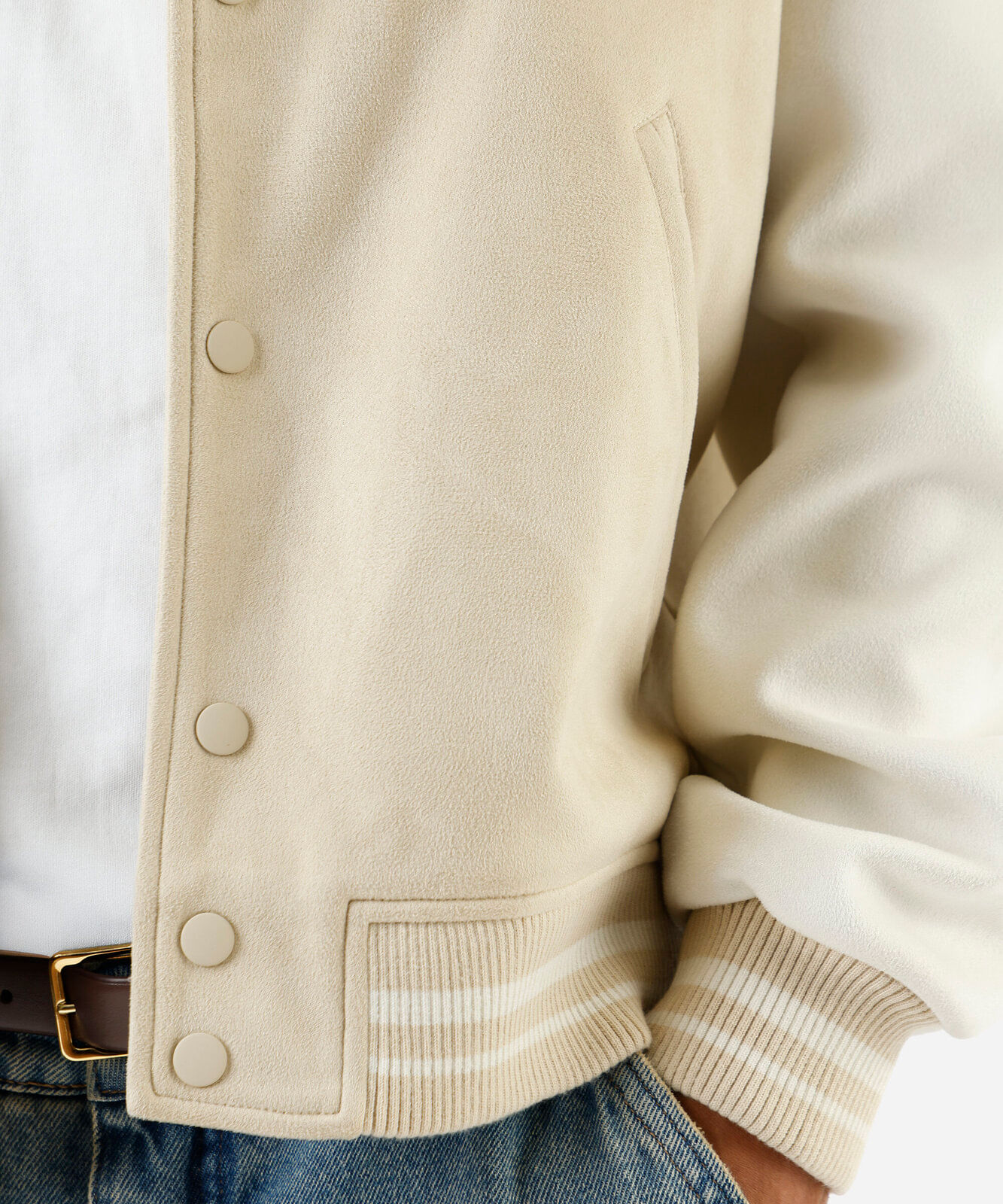 jaqueta bomber masculina de suede los angeles bege